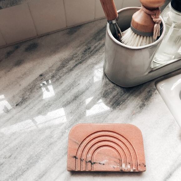 Boho Pink terracotta marble rainbow arch soap dish shelf decor sink tray - Picture 4 of 6